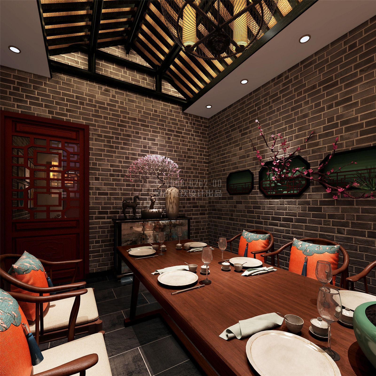 河南商丘北海路万达室内餐厅仿木纹装修效果 - 木纹漆 - 欢迎使用PHPCMSX